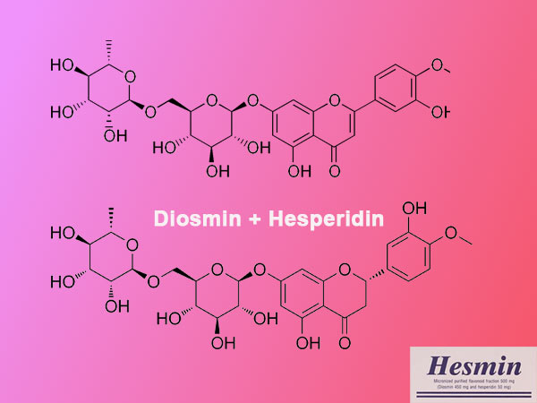 Hai hoạt chất chính trong thuốc Hesmin là Diosmin + Hesperidin